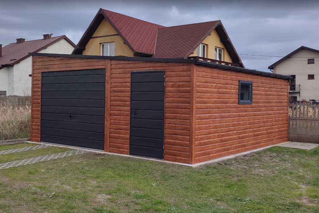 Garaż Blaszany spad na bok 6x7 drewnopodobny + ciemny grafit MAT Nisko - zdjęcie 1