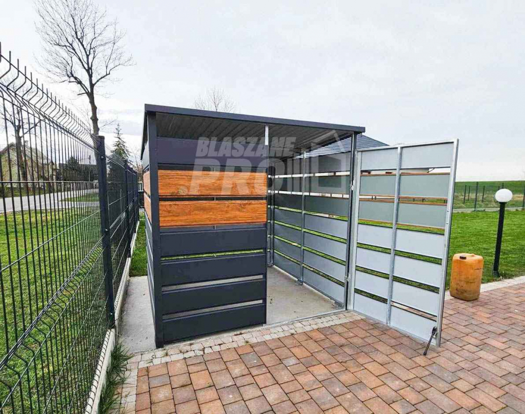 Wiata śmietnikowa 2x2 m antracyt + drewnopodobny - spad w tył GP357 Radom - zdjęcie 9