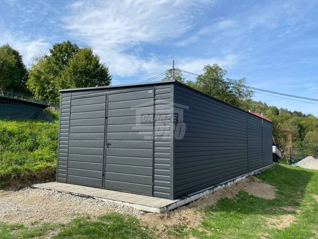 Garaż blaszany 3x9m - brama dwuskrzydłowa - antracyt - dach  GP649 Siedlce - zdjęcie 3