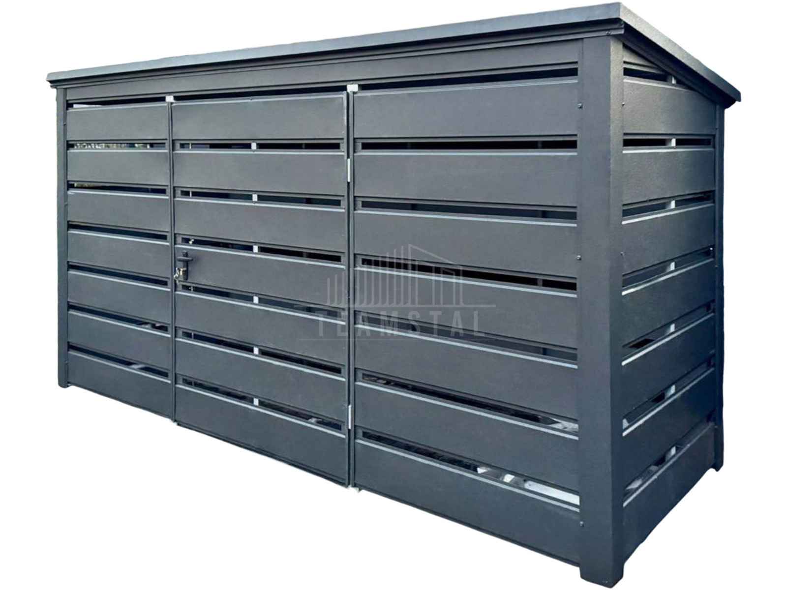 Wiata śmietnikowa - schowek 3x1m - antracyt - dach spad w tył TS1207 Krynica-Zdrój - zdjęcie 1