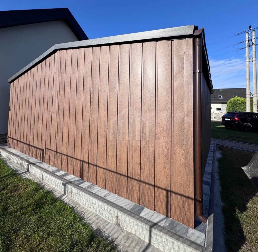 Garaż blaszany 6x6m - 2x brama uchylna  drewnopodobny rynny dach SO169 Otwock - zdjęcie 3