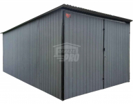 Garaż blaszany 3x4 - Brama - jasny szary - Dach spad w tył GP575