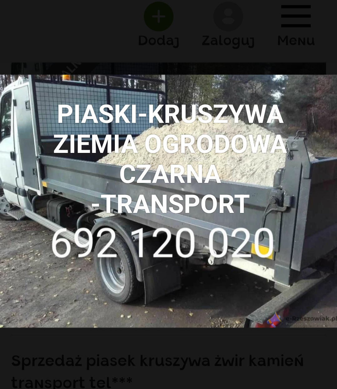 SPRZEDAŻ PIASEK ŻUŁTY PŁUKANY KAMIEŃ,ZWIR KRUSZYWA RZESZÓW 692120020 Rzeszów - zdjęcie 1