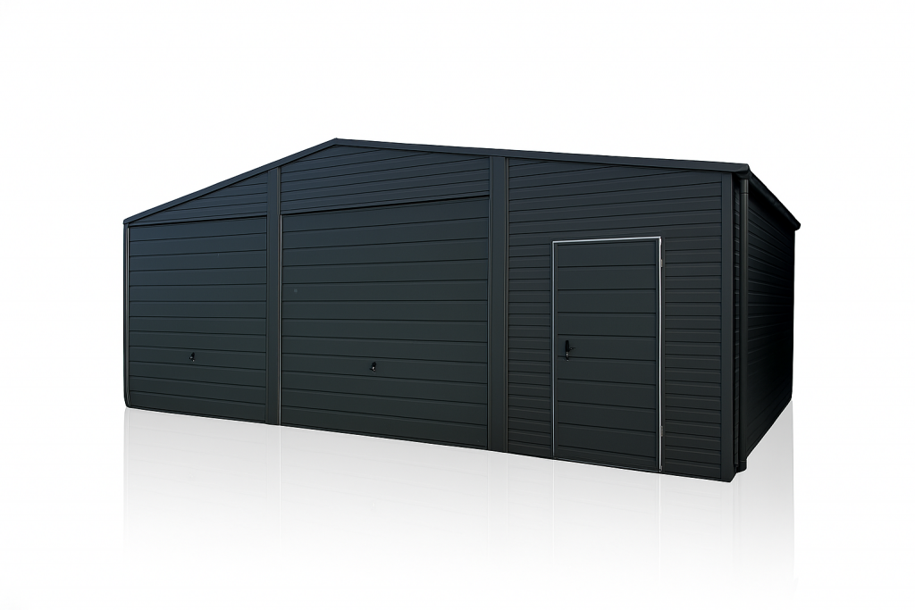 Garaż blaszany dwustanowiskowy 8x6 dwuspadowy, Bramy uchylne, Grafit Katowice - zdjęcie 1