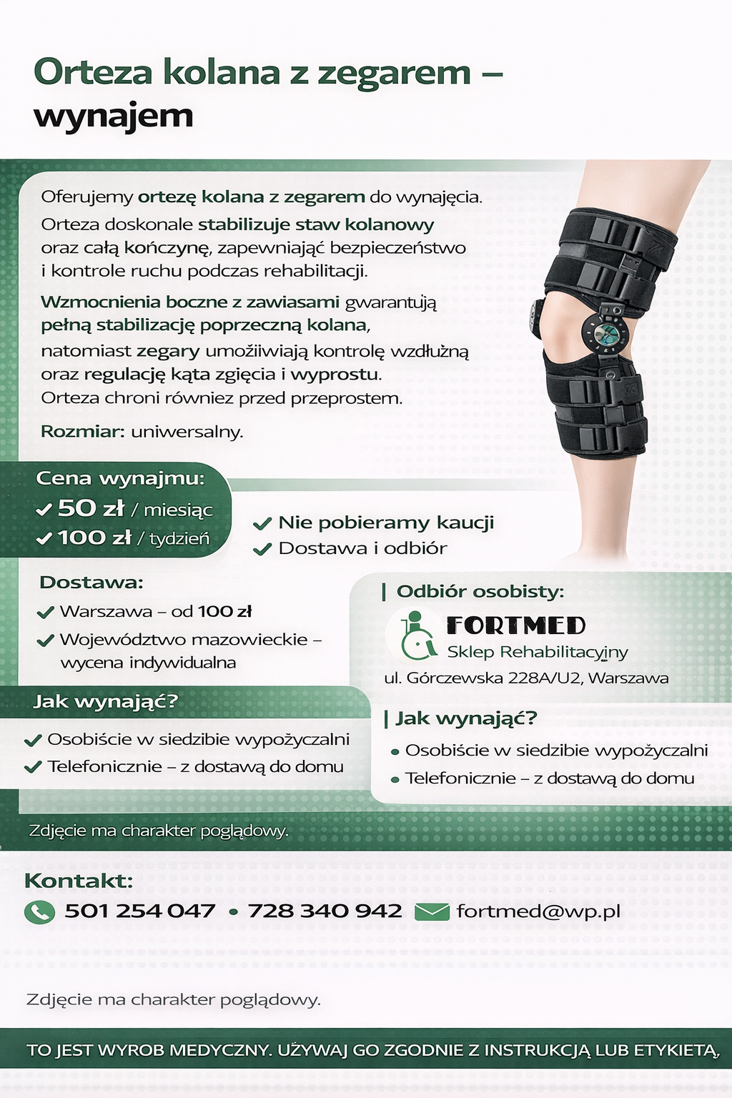 Orteza kolana z zegarem – wynajem Bemowo - zdjęcie 1