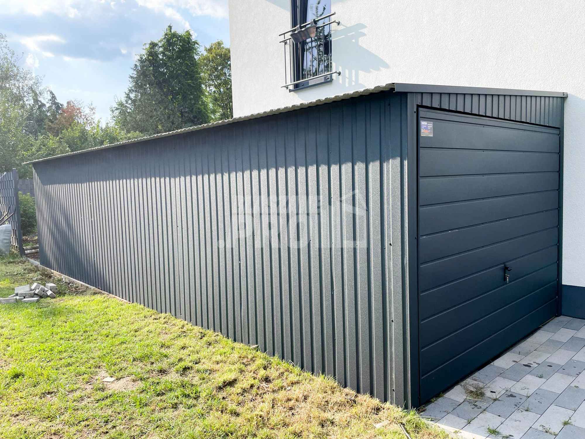 Garaż blaszany 3x9 2x Brama uchylna + antracyt  spad w bok GP191 Grunwald - zdjęcie 11