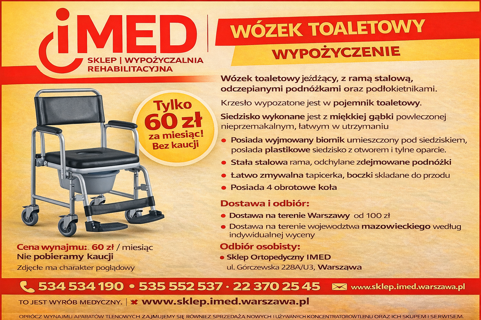 Wozek toaletowy wynajem Warszawa IMED Bemowo - zdjęcie 1