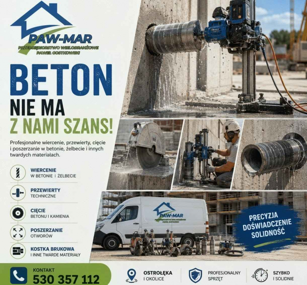 Wiercenie Cięcie Przewierty Poszerzanie w betonie i innych materiałach Borawe - zdjęcie 1