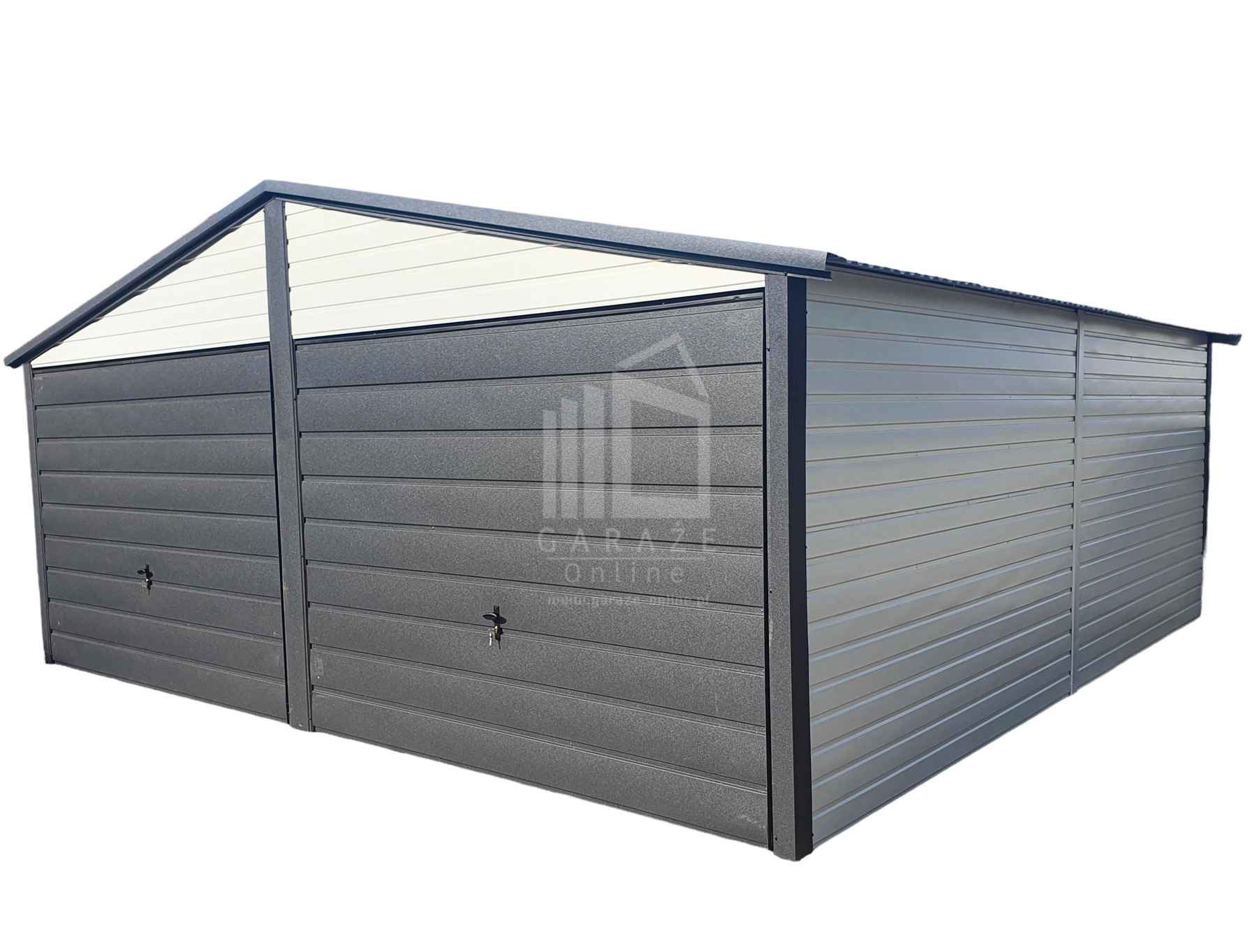Garaż Blaszany 6x6 - 2x Brama - Antracyt + Biały dach dwuspadowy ID449 Cieszyn - zdjęcie 1