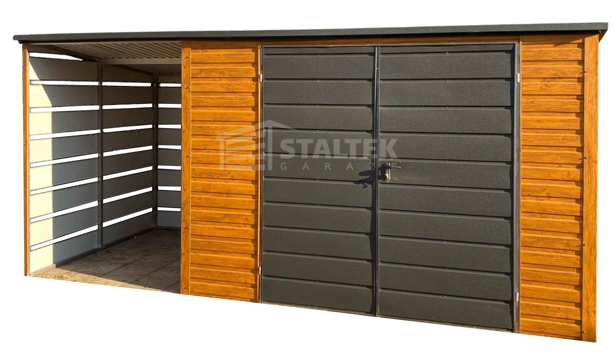 Schowek - Domek Ogrodowy 3x2m + wiata 1,5m Brama dach ST132 Konin - zdjęcie 1