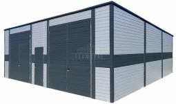 Hala garaż blaszany 9,5x9m 2 x brama dwuskrzydłowa drzwi dach TS1212