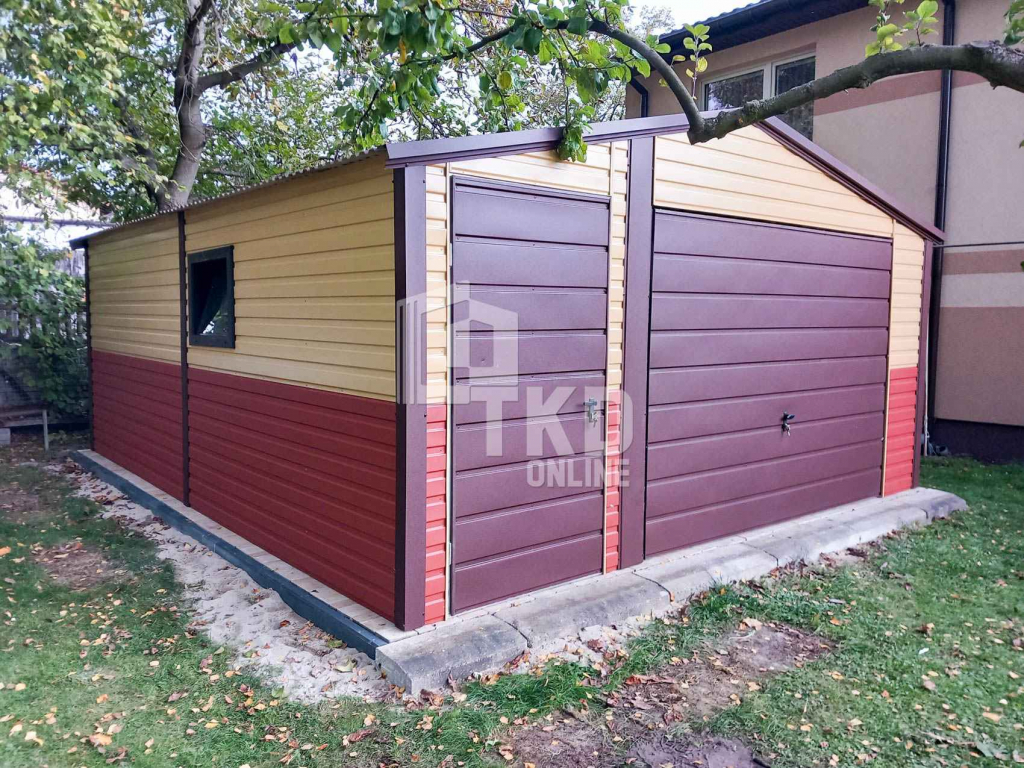 Garaż Blaszany 4,5x5 Brama - drzwi - Brąz + Cegła + Piasek  TKD122 Nowy Tomyśl - zdjęcie 3