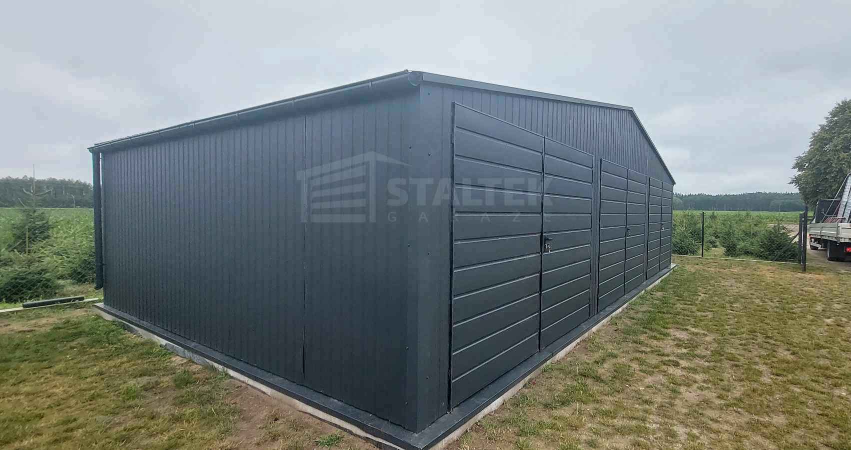 Garaż blaszany 10x6m - 3x Brama - Rynny - Antracyt - Dach ST179 Stargard - zdjęcie 3