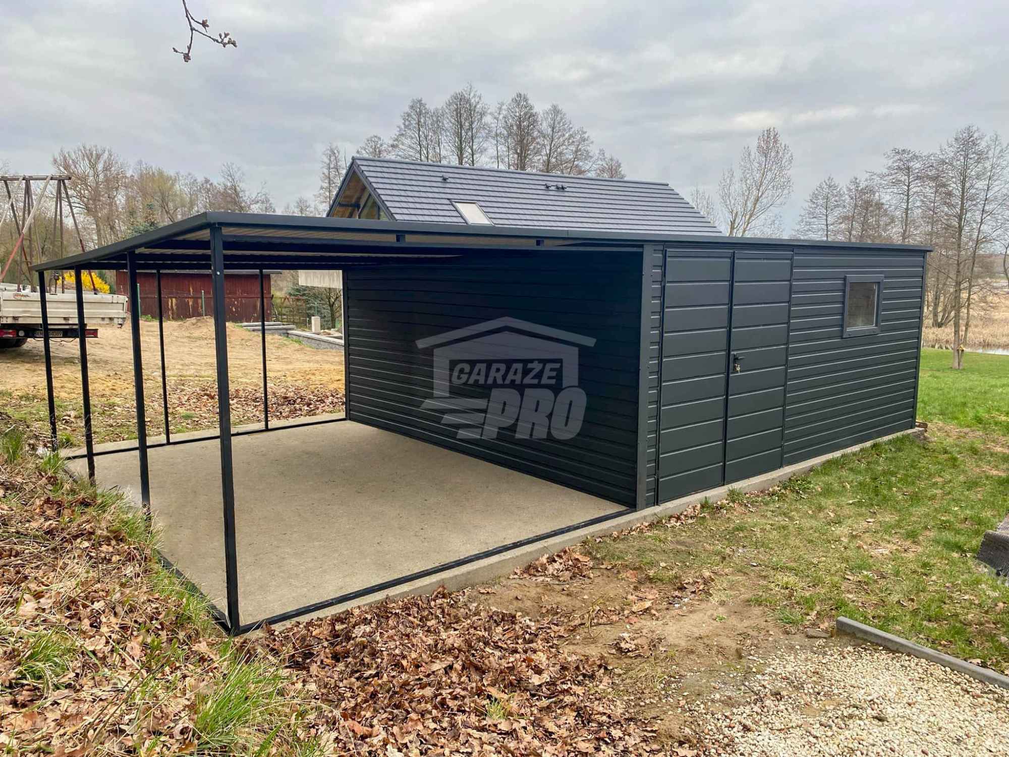 Garaż Blaszany 5x4m + Wiata 4m - Brama dwuskrzydłowa Okno  dach GP665 Rawa Mazowiecka - zdjęcie 2