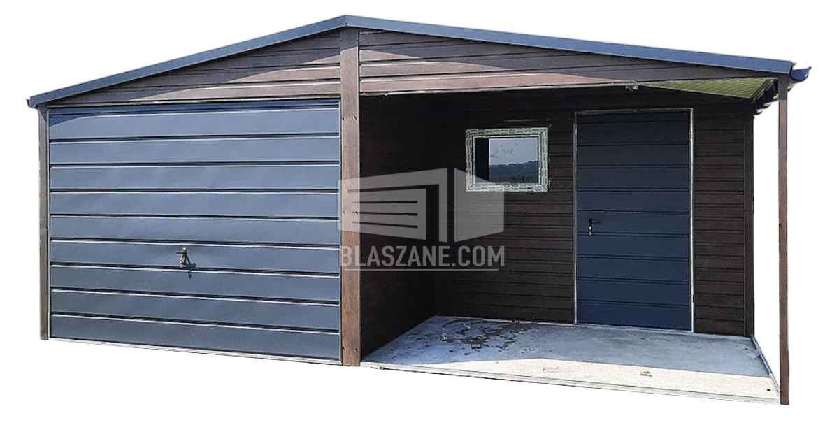 Garaż Blaszany 6x5 + wnęka 3x2,5  Antracyt drewnopodobny Rynny BL150 Kielce - zdjęcie 1