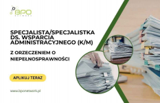 Specjalista ds. Wsparcia administracyjnego (K/M) z orzeczeniem zdalnie