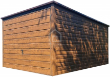 Garaż blaszany 3x4 Brama uchylna - drewnopodobny - Spad w tył PLG124