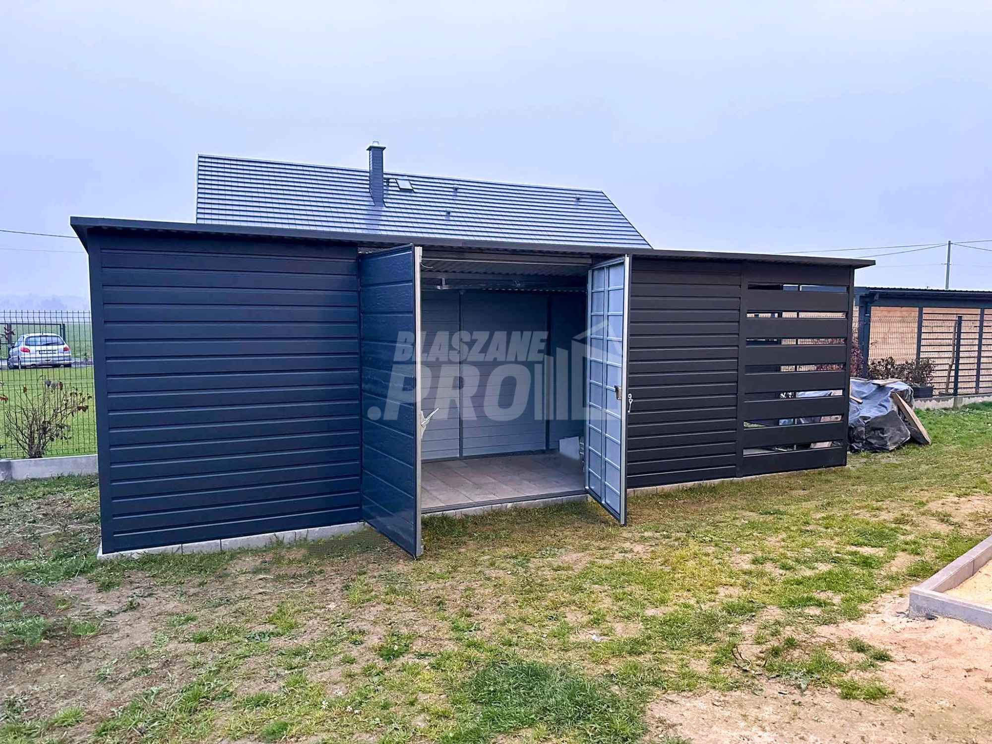 Schowek  domek ogrodowy 6x2m  wiata 1,5m  antracyt  spad w tył GP452 Koszalin - zdjęcie 7