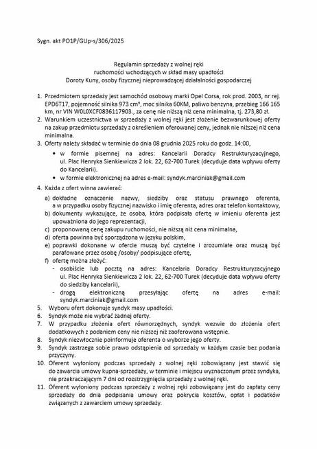 Syndyk sprzeda samochód osobowy marki Opel Corsa, rok prod. Turek - zdjęcie 5