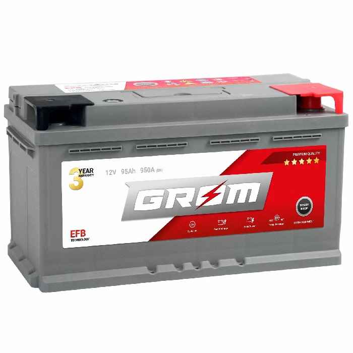 Akumulator GROM EFB START/STOP 95Ah 950A Prawy Plus DTR Ostrowiec Świętokrzyski - zdjęcie 1