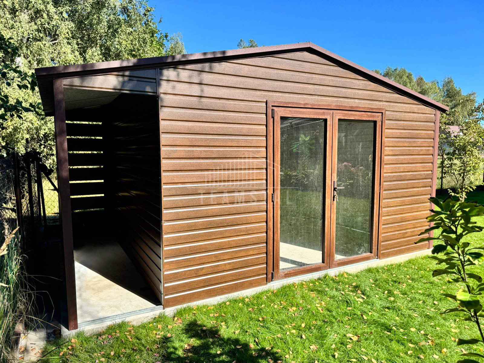 Schowek domek ogrodowy 5,5x4m wiata 0,5m drzwi szklane PCV dach TS1205 Nysa - zdjęcie 3