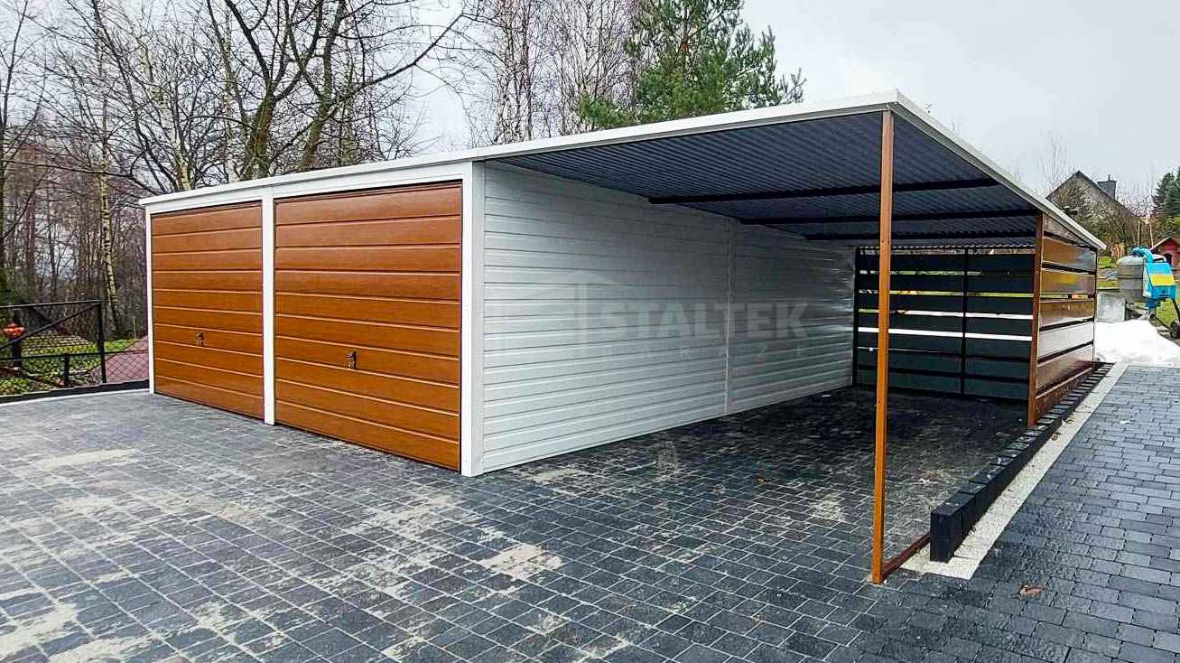 Garaż blaszany 6x6 + wiata 3,5 2x Brama uchylna drewnopodobny ST113 Wągrowiec - zdjęcie 2