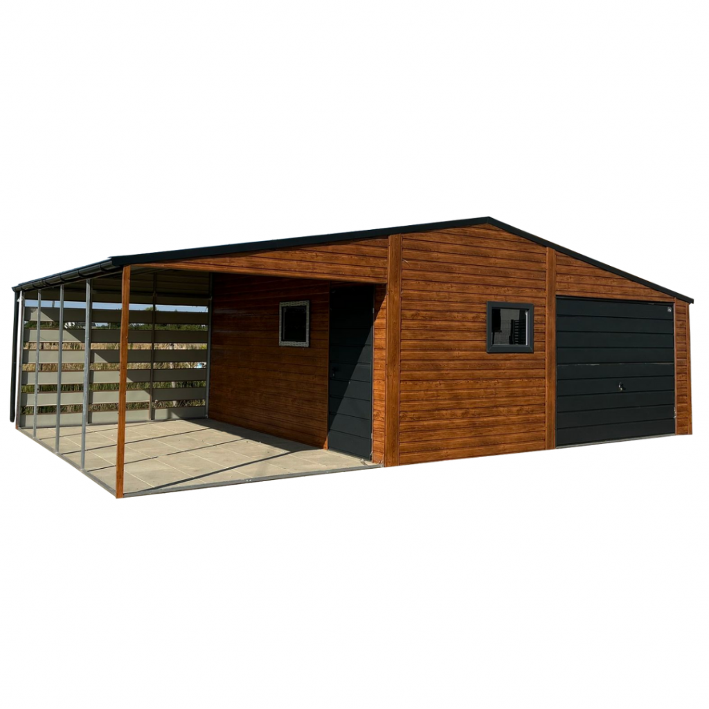 Garaż jednostanowiskowy 8.5×5 m z Wiatą Dach dwuspadowy, Drewnopodobny Bemowo - zdjęcie 2
