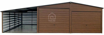 Garaż blaszany 6x6 + wiata 3x6 - 2x Brama rynny Dach dwuspad PLG111