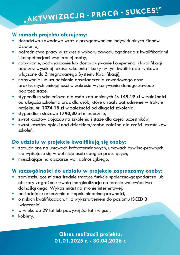 Zapraszamy do bezpłatnego udziału w projekcie Aktywizacja-Praca-Sukces Stare Miasto - zdjęcie 2