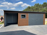 Garaż Blaszany drewnopodobny z wiatą 6x5m Brama dwuskrzydłowa PREMIUM Grunwald - zdjęcie 2