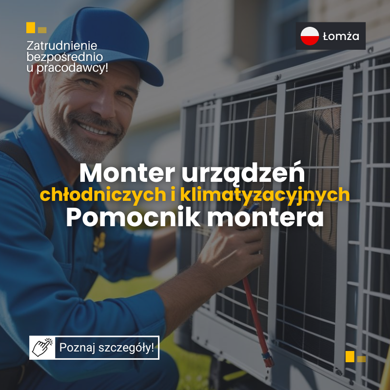 Monter urządzeń chłodniczych i klimatyzacyjnych/ Pomocnik montera Łomża - zdjęcie 1