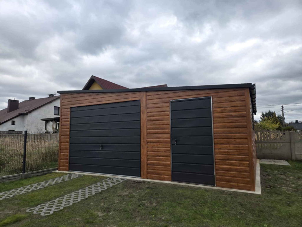 Garaż Blaszany Premium 5.5x6m spad na prawo złoty dąb + ciemny grafit Radom - zdjęcie 2