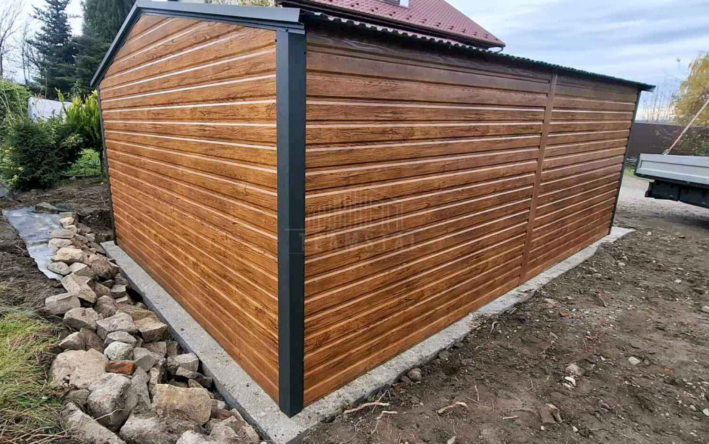 Garaż blaszany 4,5x6 m brama uchylna drzwi drewnopodobny dach  TS1235 Częstochowa - zdjęcie 3
