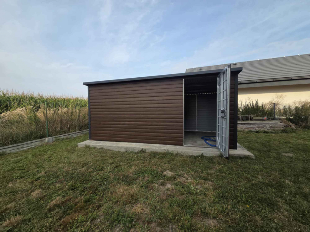 Domek ogrodowy narzędziowy 5×3 Ciemny Orzech + Ciemny Grafit MAT Kcynia - zdjęcie 3