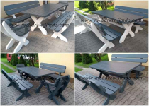 Meble drewniane malowane ogrodowe stół 2 ławki 2 fotele zestaw Tokarnia - zdjęcie 4