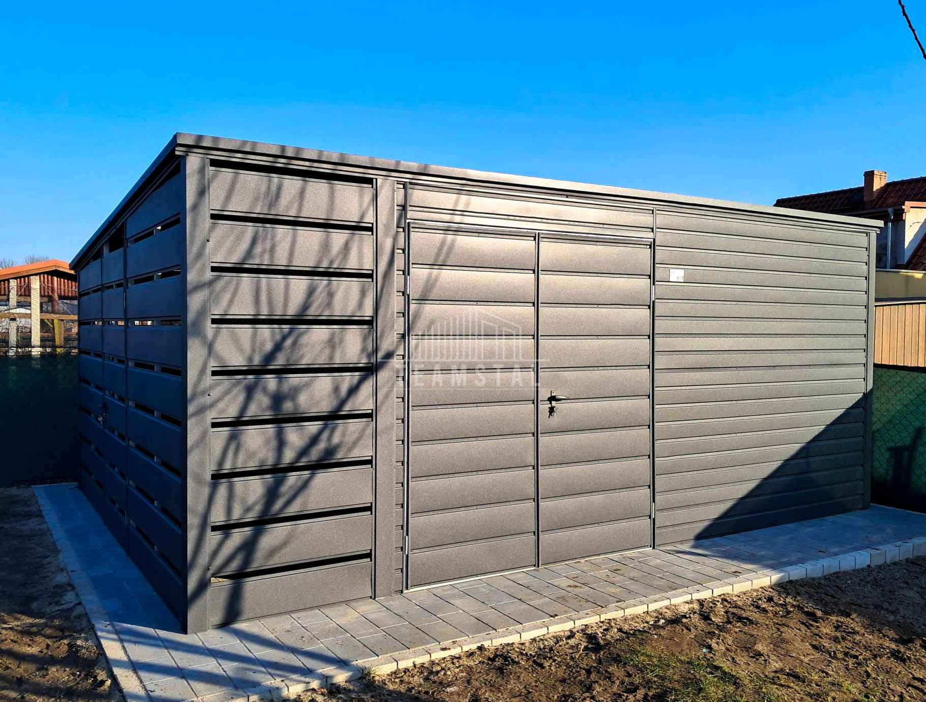 Garaż blaszany schowek 4,5x4,5m + wiata 1m 2x drzwi dach spad  TS1050 Nowy Sącz - zdjęcie 4