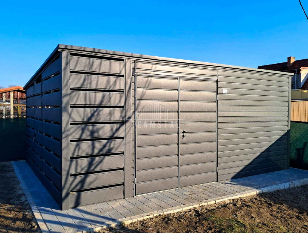 Garaż blaszany schowek 4,5x4,5m + wiata 1m 2x drzwi dach spad  TS1050 Nowy Sącz - zdjęcie 4