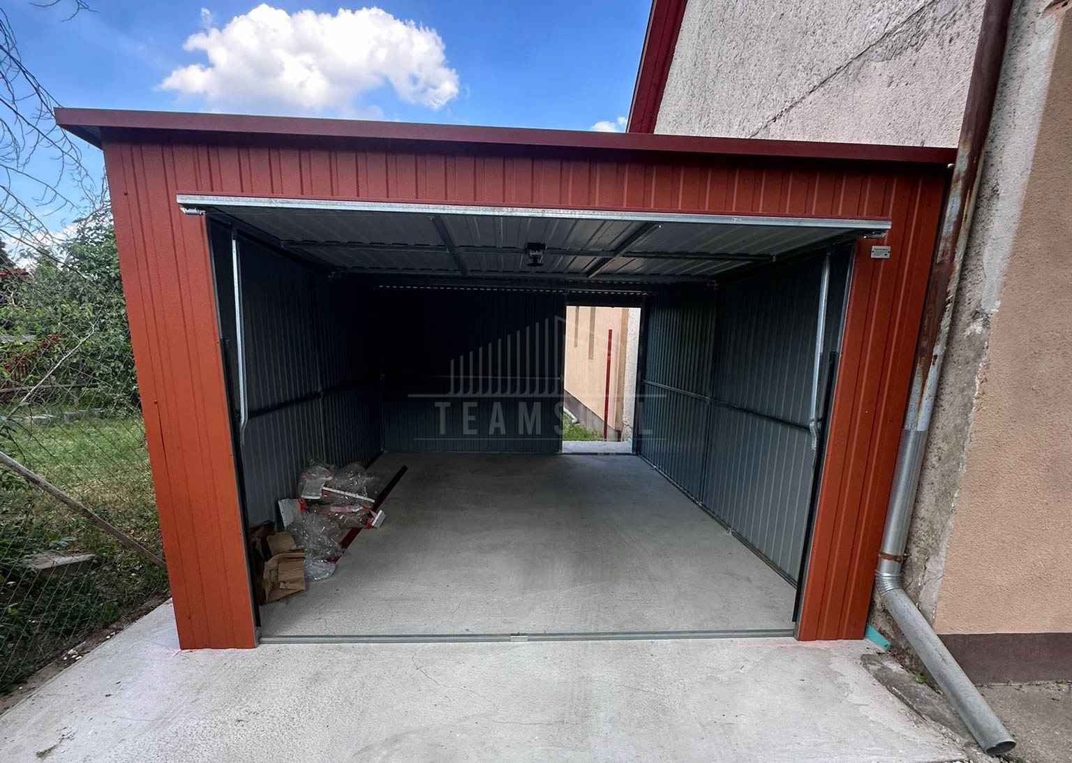Garaż blaszany 4x5 m - brama dwuskrzydłowa wiśnia dach  TS1301 Biała Podlaska - zdjęcie 4