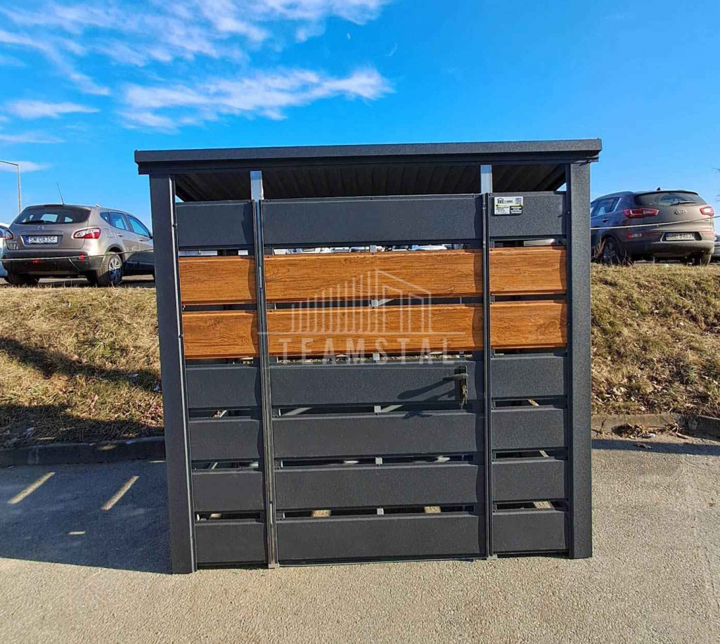 Wiata śmietnikowa 1,5x0,7m Antracyt + jasny orzech - spad w tył TS1106 Nowy Tomyśl - zdjęcie 2