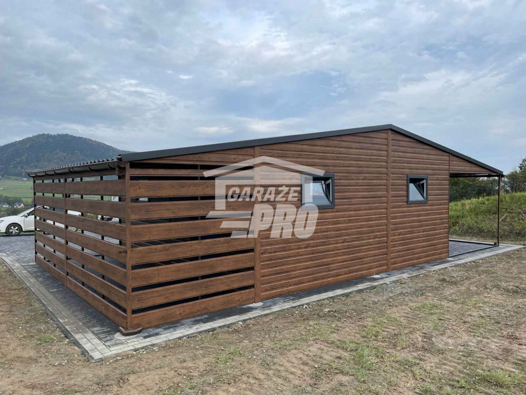 Garaż blaszany 6x6 wiata 3x6 rynny drewnopodobny Blachodachówka GP231 Czersk - zdjęcie 4