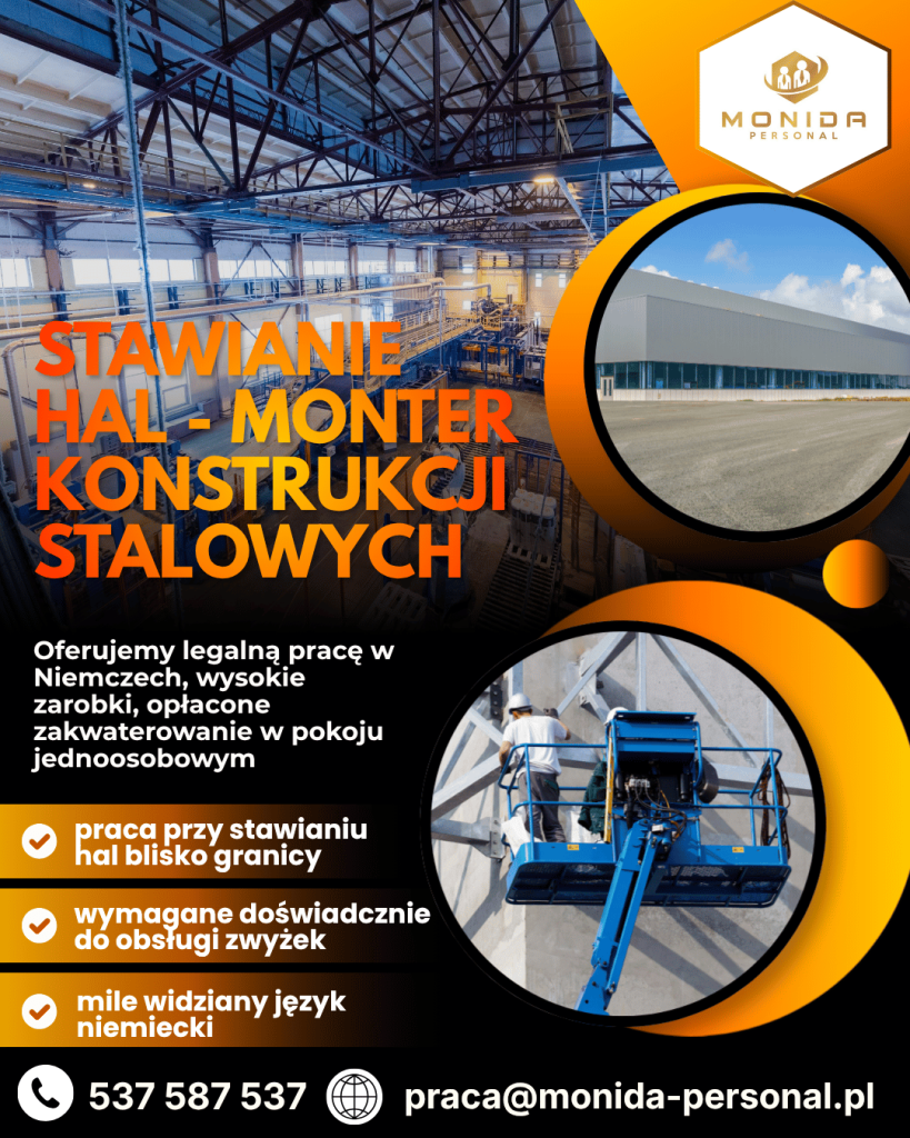 Praca Niemcy. Stawianie hal - monter konstrukcji stalowych Fabryczna - zdjęcie 1