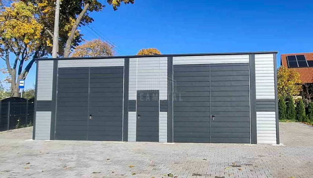 Hala garaż blaszany 9,5x9m 2 x brama dwuskrzydłowa drzwi dach TS1212 Morąg - zdjęcie 8