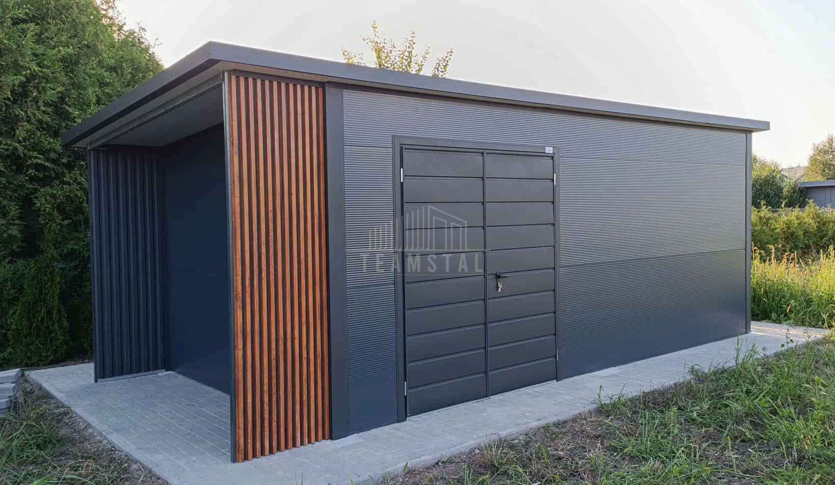Garaż ocieplany z płyty 5,5x3m wiata 1m + dekor z lameli brama  TS1240 Siedlce - zdjęcie 5