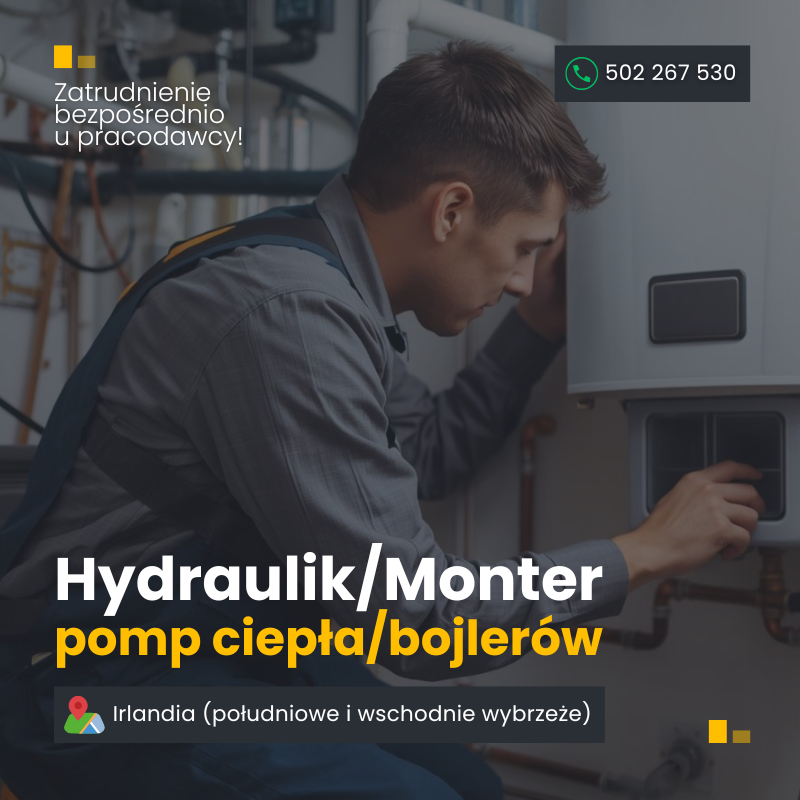 Irlandia. Monter pomp ciepła/bojlerów. Wypłata co tydzień Szczecin - zdjęcie 1