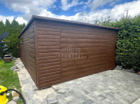 Garaż blaszany 5x6m brama uchylna drzwi okno drewnopodobny dach TS1116