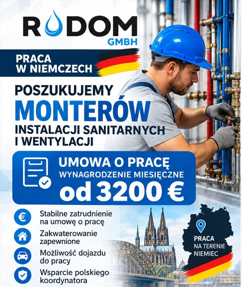 Monter instalacji sanitarnych i wentylacji. Praca Niemcy Konin - zdjęcie 1
