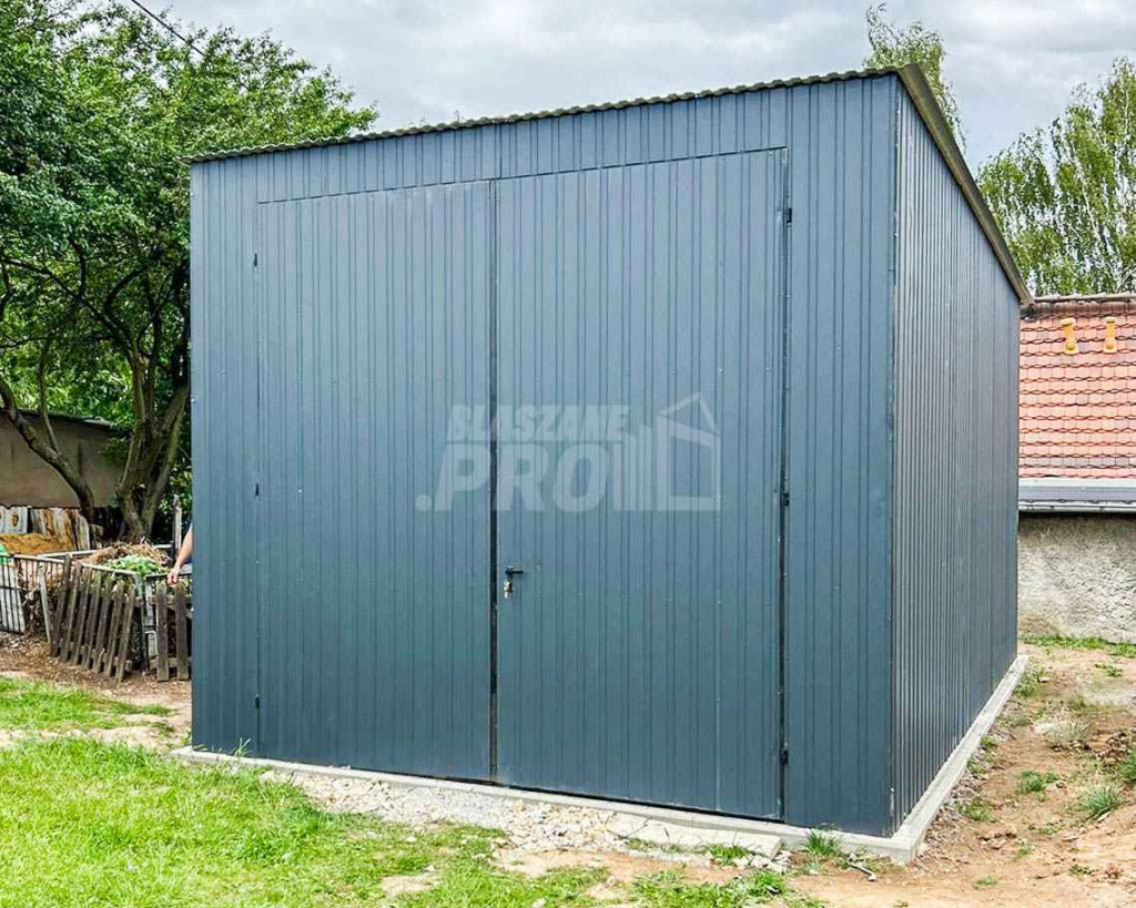 Garaż Blaszany 3x5,5m Brama Dwuskrzydłowa Dach spad w tył GP411 Turek - zdjęcie 4