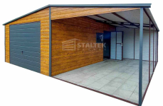 Garaż blaszany 4x6 + wiata 4m Brama uchylna Drzwi okno Dach ST119