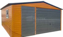 Garaż blaszany 5x5 Brama + drzwi + okno  drewnopodobny Dach ST118