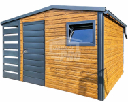 Schowek domek ogrodowy 3x3,5m + wiata 1m drzwi okno  rynny dach GP484